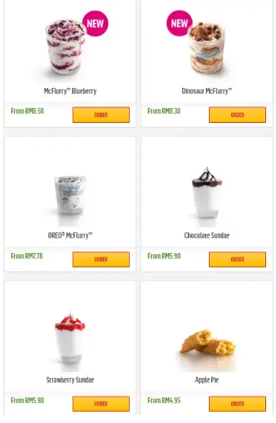 MCDONALD’S DESSERTS & SIDES MENU Malaysia