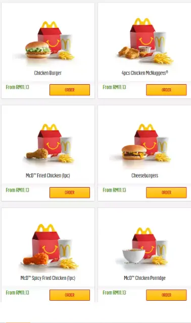 MCDONALD’S HAPPY MEALS MENU  Malaysia