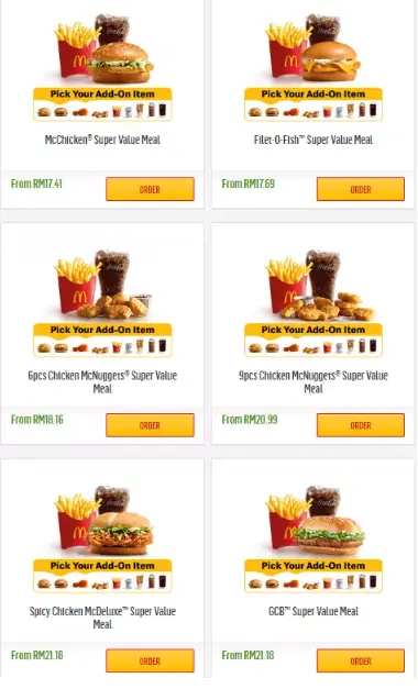 MCDONALD’S SUPER VALUE MEALS MENU Malaysia