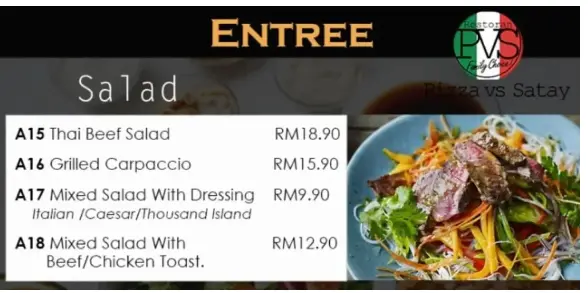 Pizza VS Satay Salads Menu Malaysia