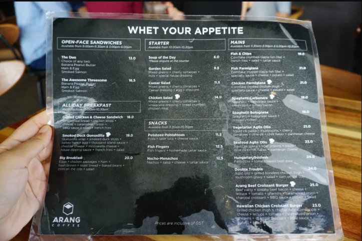 Arang Coffee Menu Malaysia