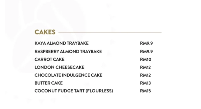 COSTA COFFEE CAKE/TARTS MENU PRICES MALAYSIA