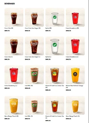 KFC BEVERAGES MENU MALAYSIA