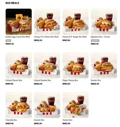 KFC BOX MEAL MENU MALAYSIA