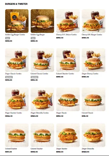 KFC BURGER & TWISTER MENU MALAYSIA