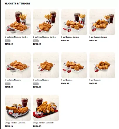 KFC NUGGETS & TENDERS MENU MALAYSIA