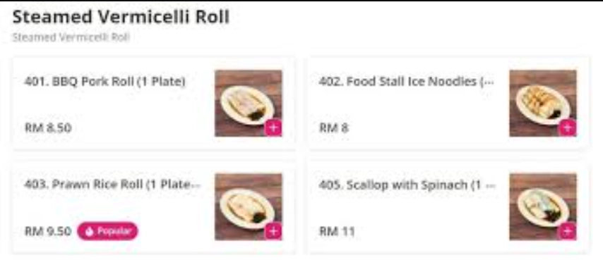 MENU JIN XUAN STEAMED VERMICELLI ROLL PRICE MALAYSIA