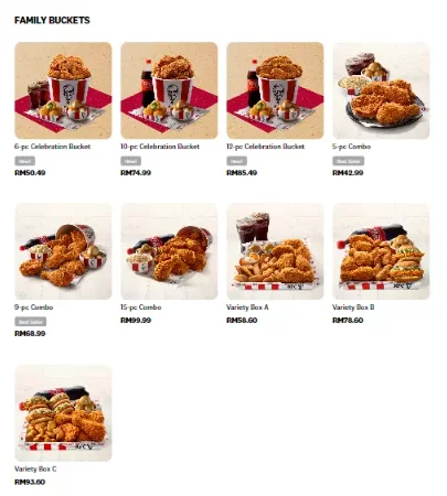 MENU KFC FAMILY BUCKETS MENU MALAYSIA