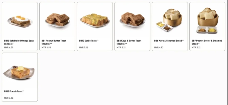 OLDTOWN WHITE COFFEE BREAD & TOAST SERIES PRICES MALAYSIA