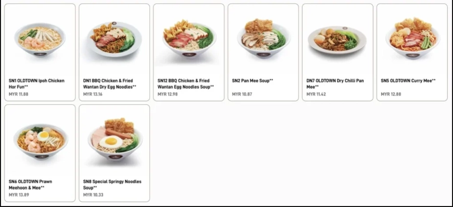 OLDTOWN WHITE COFFEE NOODLES MENU WITH PRICES MALAYSIA