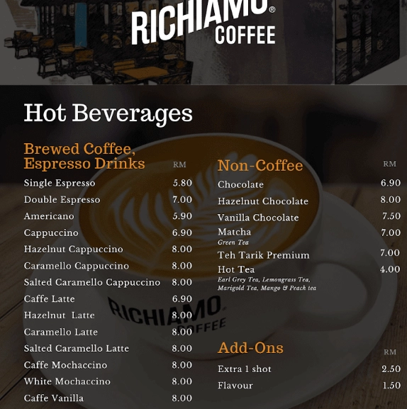 Richiamo Coffee Menu Malaysia