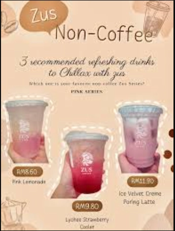 ZUS COFFEE MENU REFRESHERS & NON COFFEE PRICES MALAYSIA