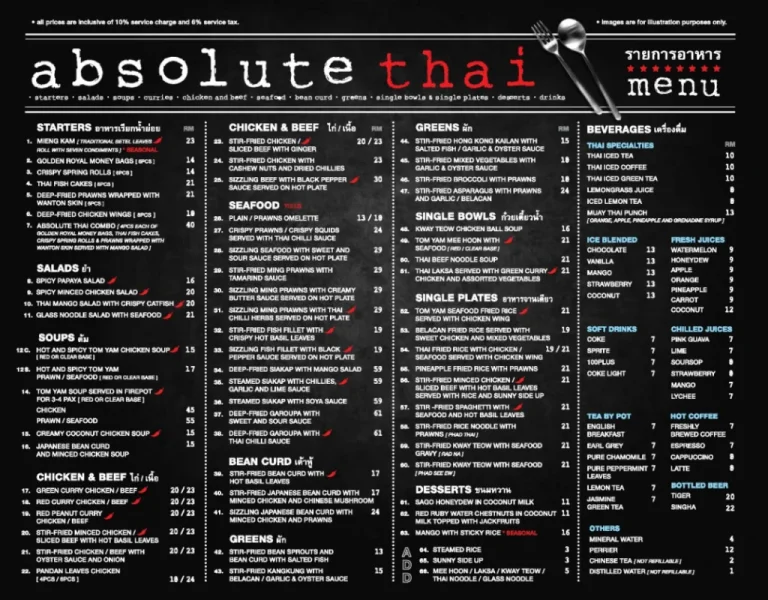 Absolute Thai Menu Malaysia With Latest Prices 2024