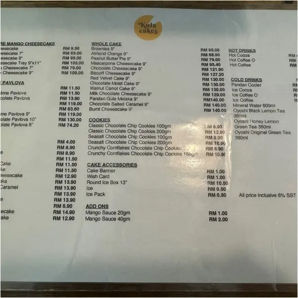 Kula Cakes Menu Malaysia With Latest Prices 2024